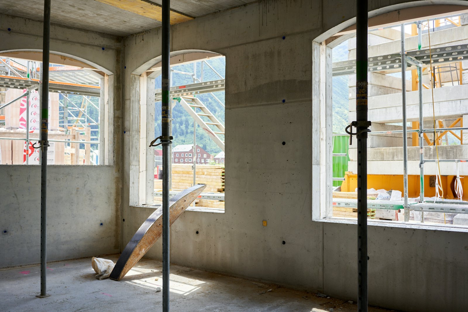 Concrete house foundation under inspection